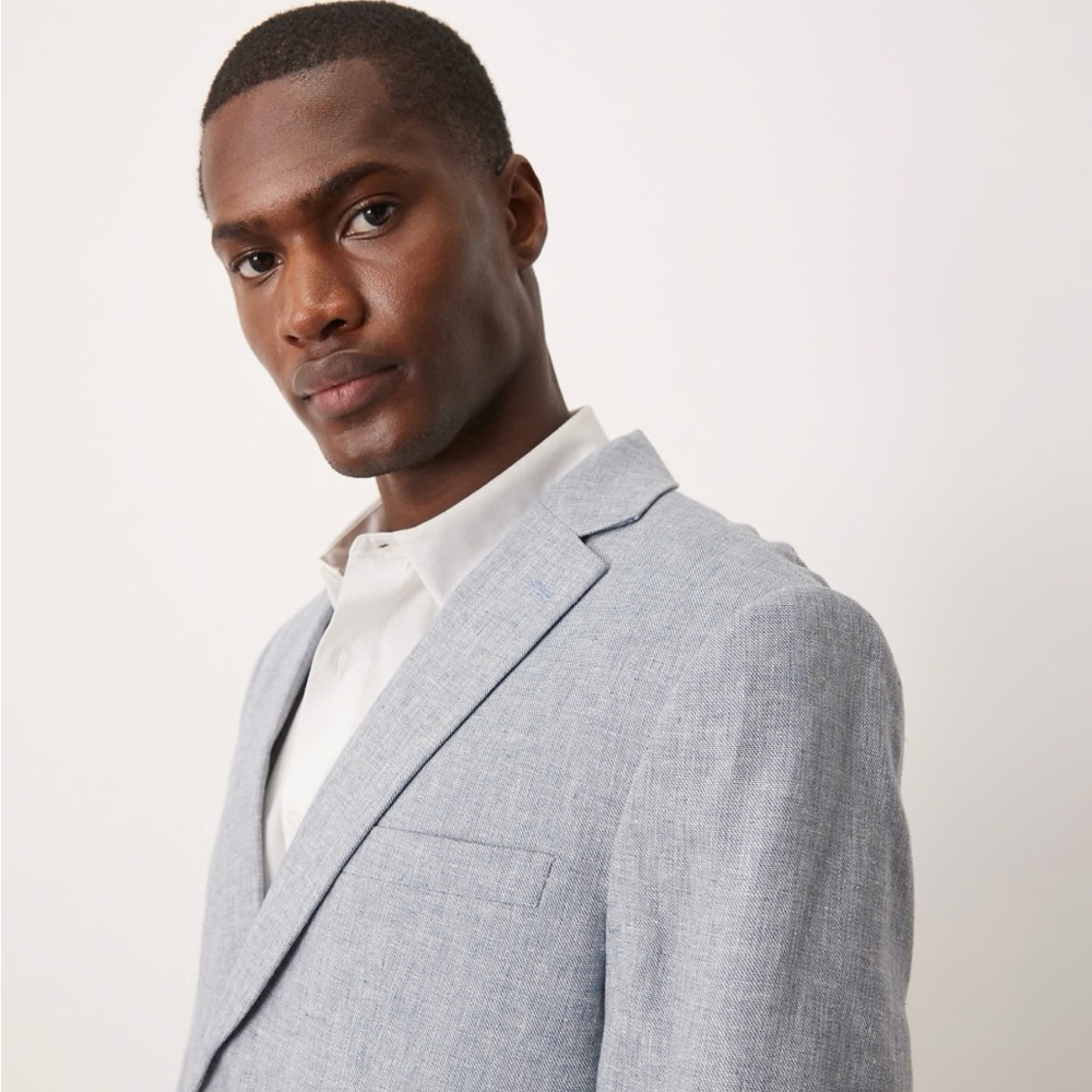 Men's linen mix suit jacket in blue - Picture 3 of 6